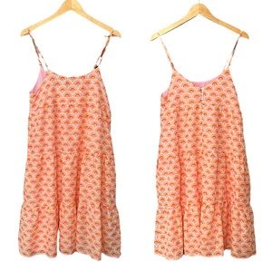 J. Marie Pink Orange Tiered Spaghetti Strap Summer Midi Dress Small S